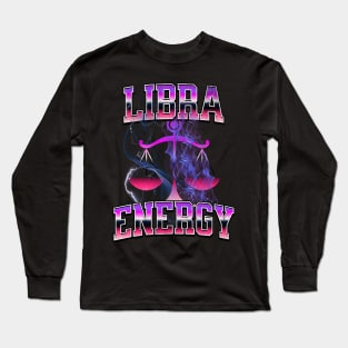 Libra Energy Retro Lightning Zodiac Sign Birthday Astrology Long Sleeve T-Shirt